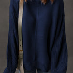 Dirty blue Solid Color Front Seam Drop Shoulder Loose Sweater