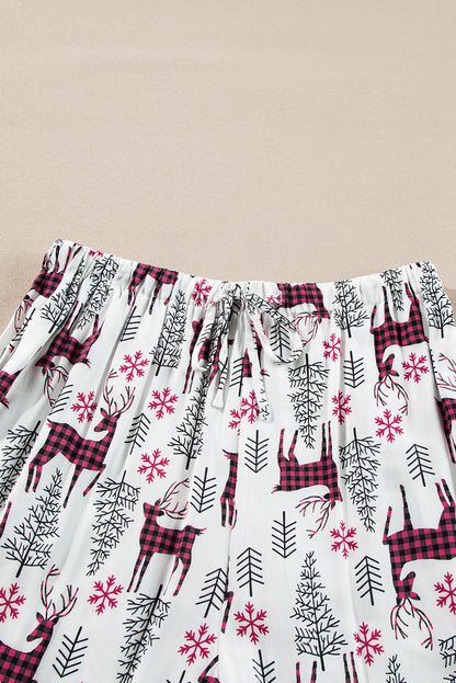 Ensemble pyjama blanc imprimé Noël avec chemise et pantalon