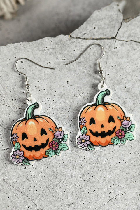 Grapefruit Orange Halloween Pattern Acrylic Drop Earrings