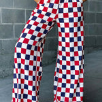 Red 2-Tone Checked Print High Waist Wide Leg Pants