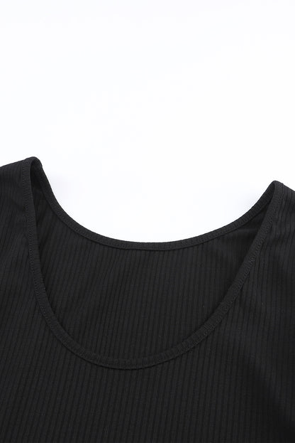 Ensemble haut court côtelé et pantalon long de couleur unie 