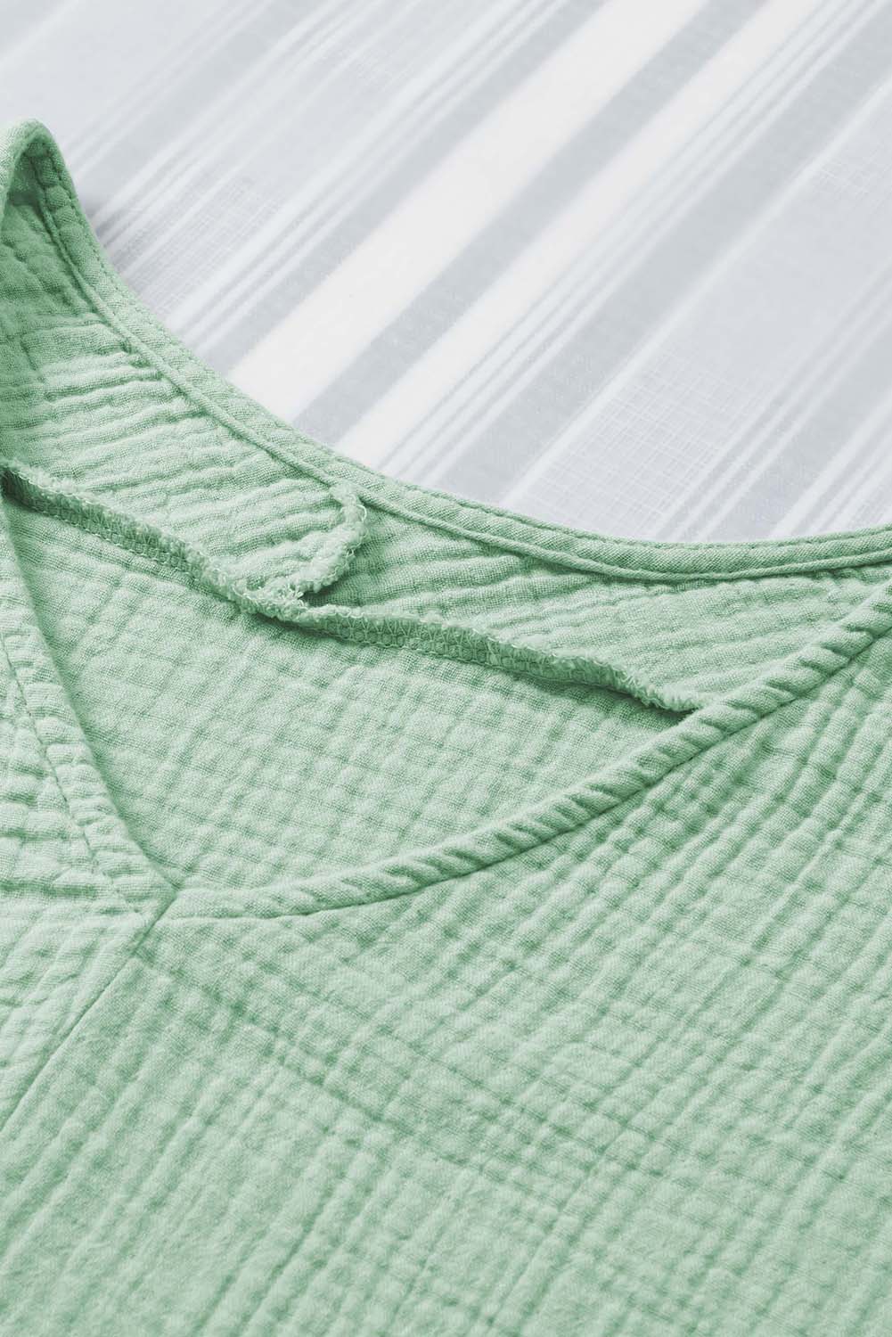 Green Frayed Batwing Sleeve Textured Cotton Blouse