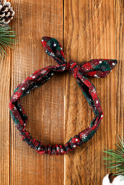 Élastique à cheveux bordeaux à carreaux de Noël et imprimé flocons de neige 