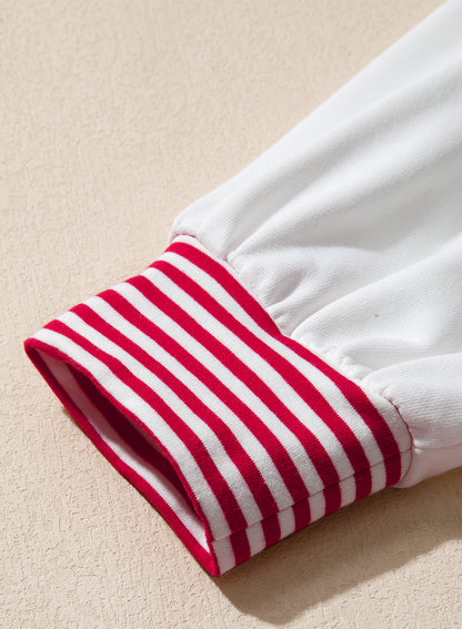 Fiery Red Striped Patchwork Sleeve Colorblock Sweatshirt