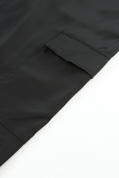 Satin Pocketed Drawstring Elastic Waist Pants