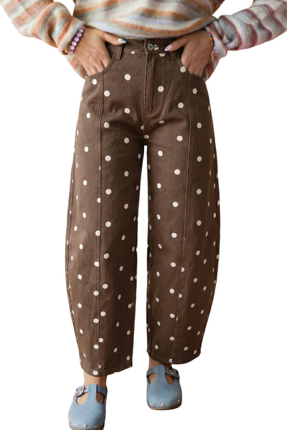 Pink Tailored Seam Polka Dot Print Ankle Length Casual Jeans