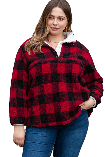 Sweat-shirt rouge à carreaux Buffalo Sherpa Henley grande taille 