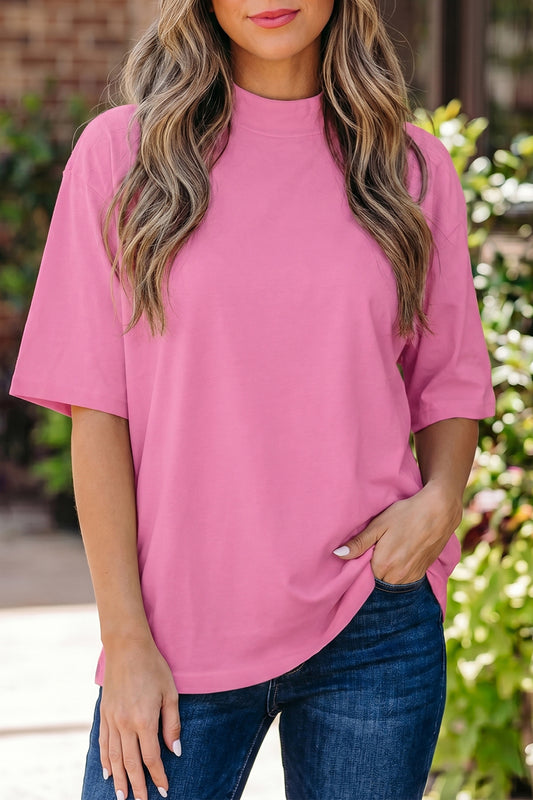 Sachet Pink Solid Color High Neck Oversize Tee