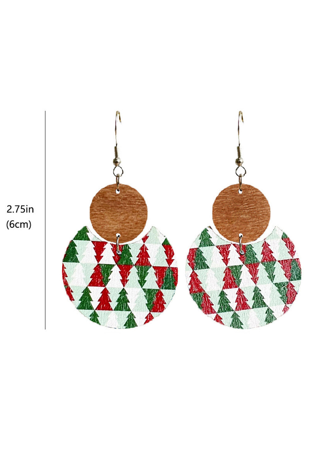 Boucles d'oreilles en bois à motif damier de Noël vert foncé 