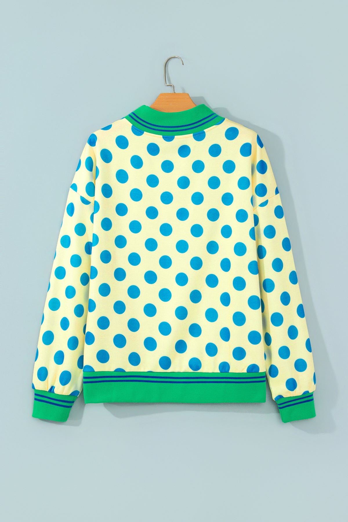 Yellow Polka Dot Striped Trim Mock Neck Sweatshirt