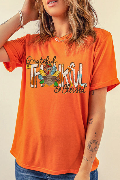 T-shirt orange avec motif de dinde reconnaissante et bénie pour Thanksgiving
