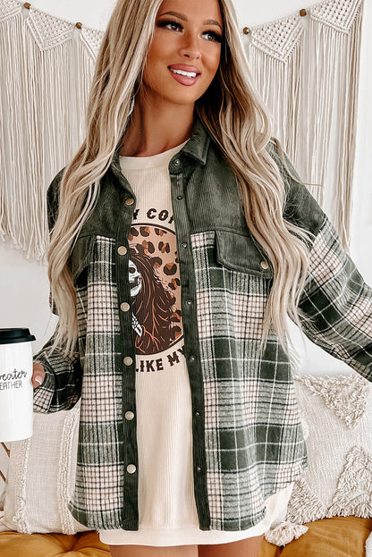 Veste à carreaux colorblock à boutons-pression vert noirâtre