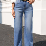 Sail Blue Raw Hem Unique Cuffs Straight High Rise Loose Jeans