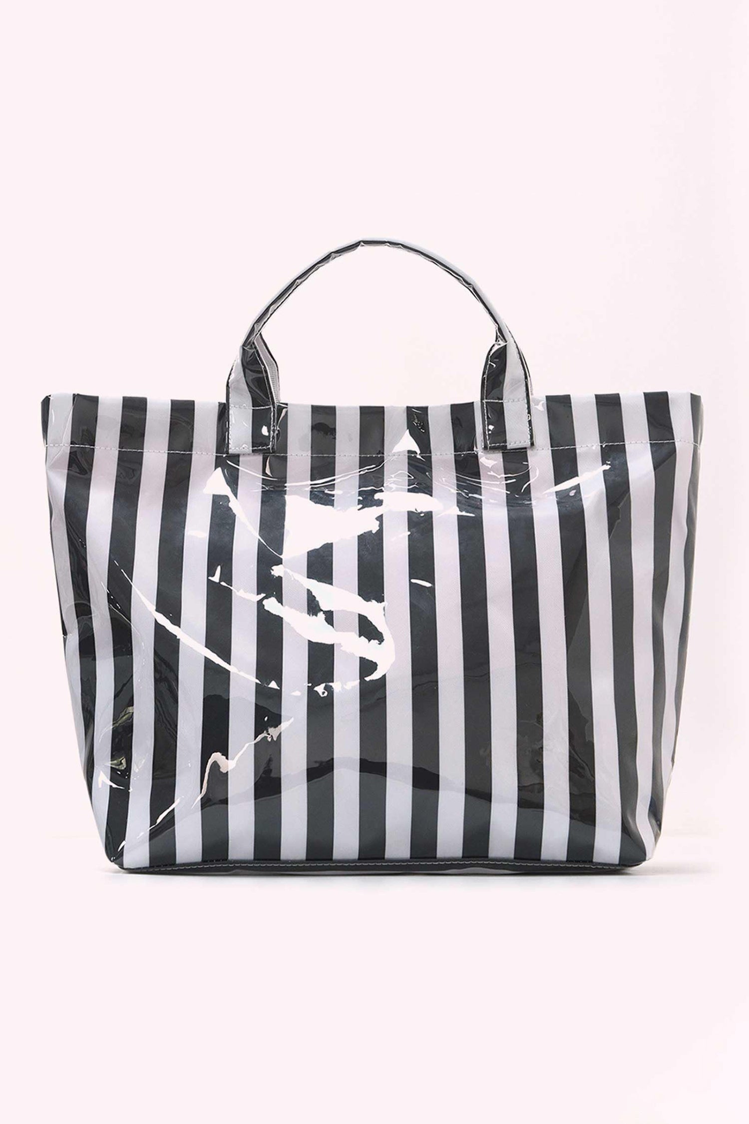 Color black Glossy Striped Vinyl Large Tote Bag