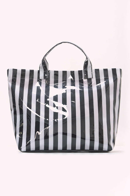 Color black Glossy Striped Vinyl Large Tote Bag