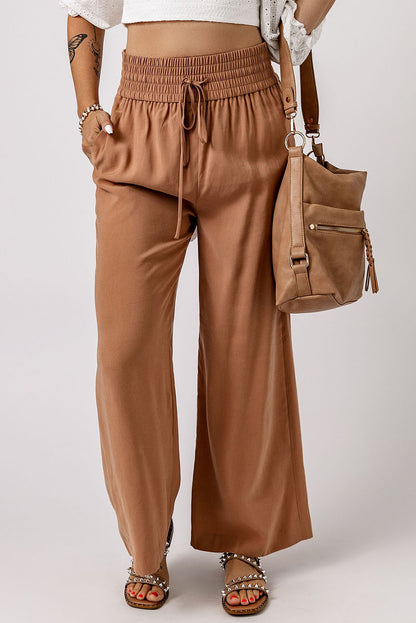 Drawstring Elastic Waist Casual Wide Leg Pants