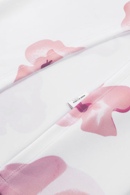 Robe mi-longue moulante fendue à épaules dénudées et imprimé floral bleu foncé