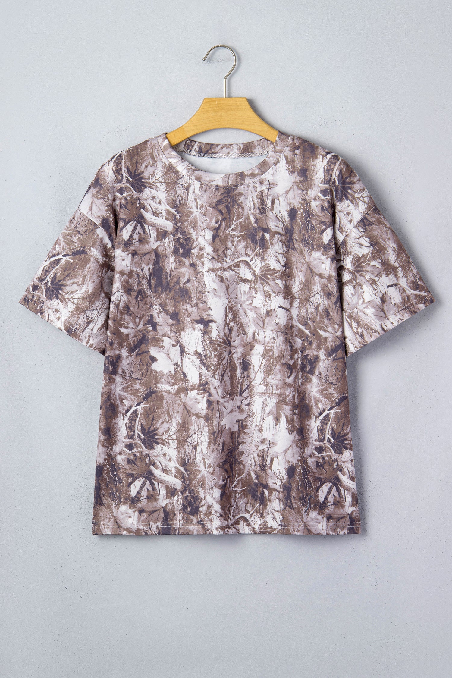 Khaki Camouflage Woodland Print Drop Shoulder Tunic Tee