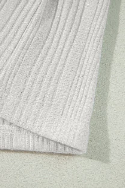 Cardigan tunique boutonné côtelé blanc uni