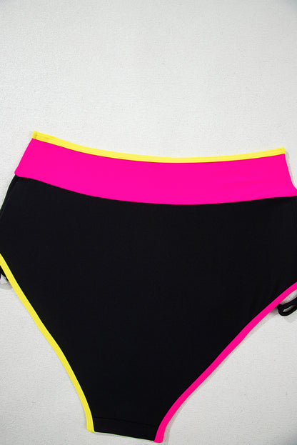 Ensemble bikini taille haute à col en V et cordon de serrage sur le côté