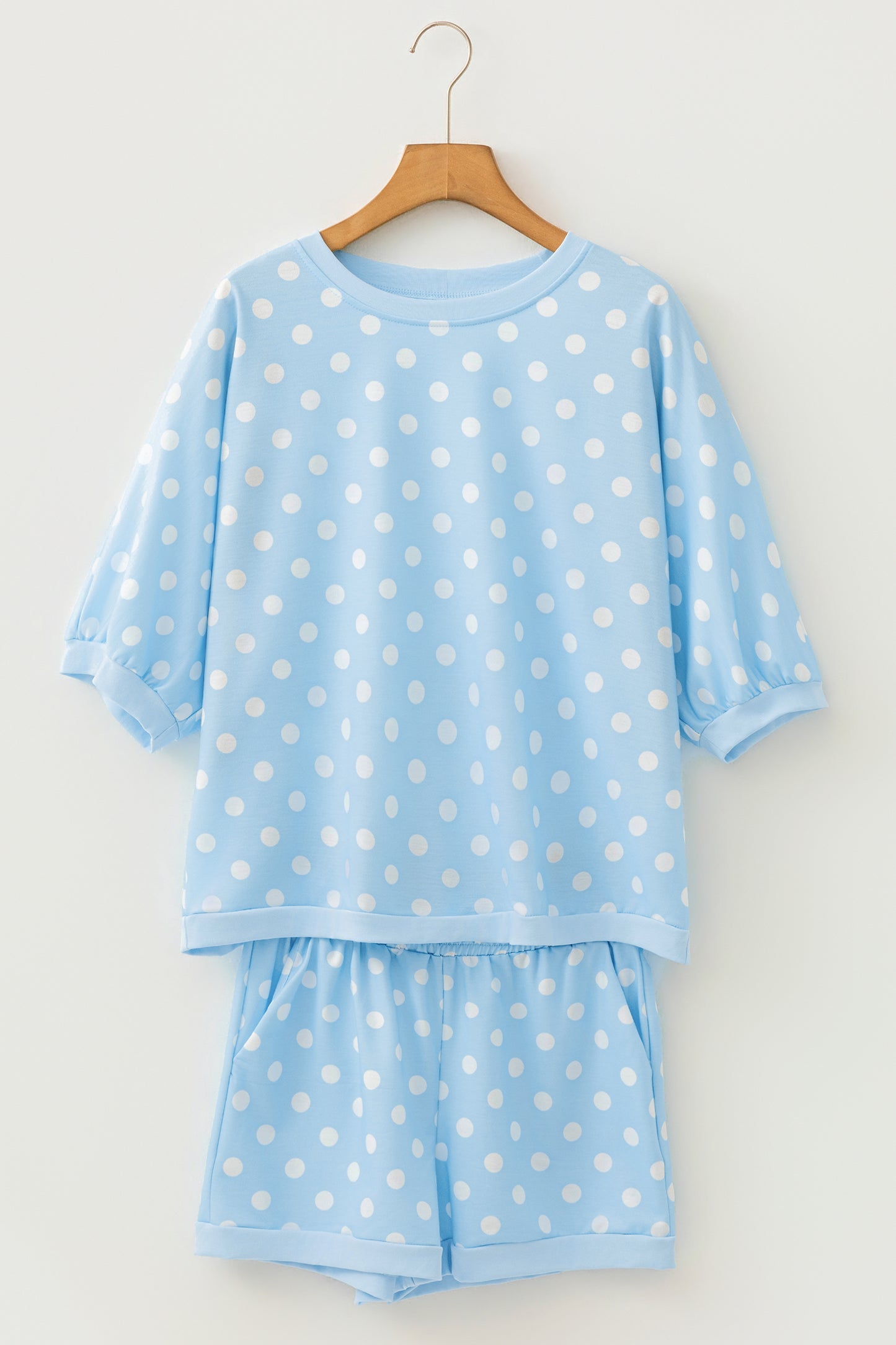 Green Polka Dot Oversized Top Drawstring Short Set