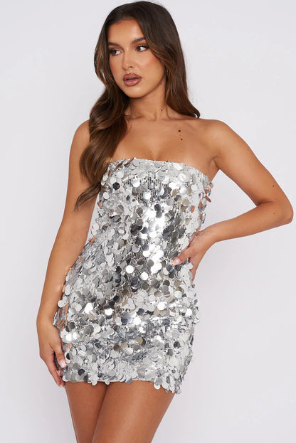 Red Strapless Bodycon Mini Sequin Dress