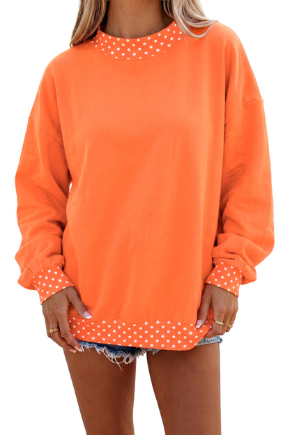 Orange Colorblock Polka Dot Contrast Trim Oversized Sweatshirt