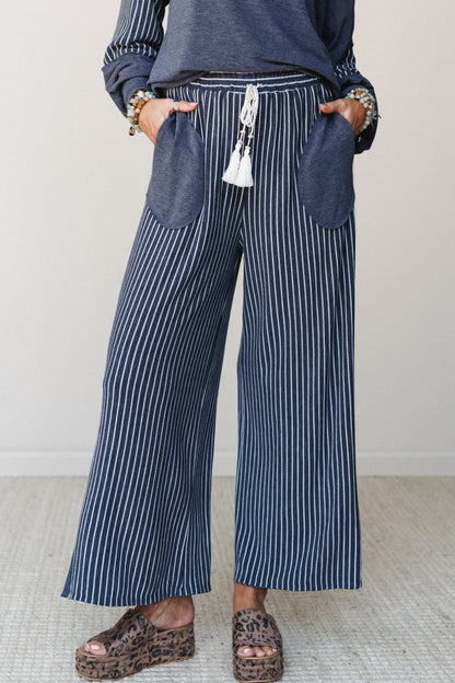 Real Teal Raw Seam Patchwork Long Sleeve Top Pocket Casual Pants 2pcs Set