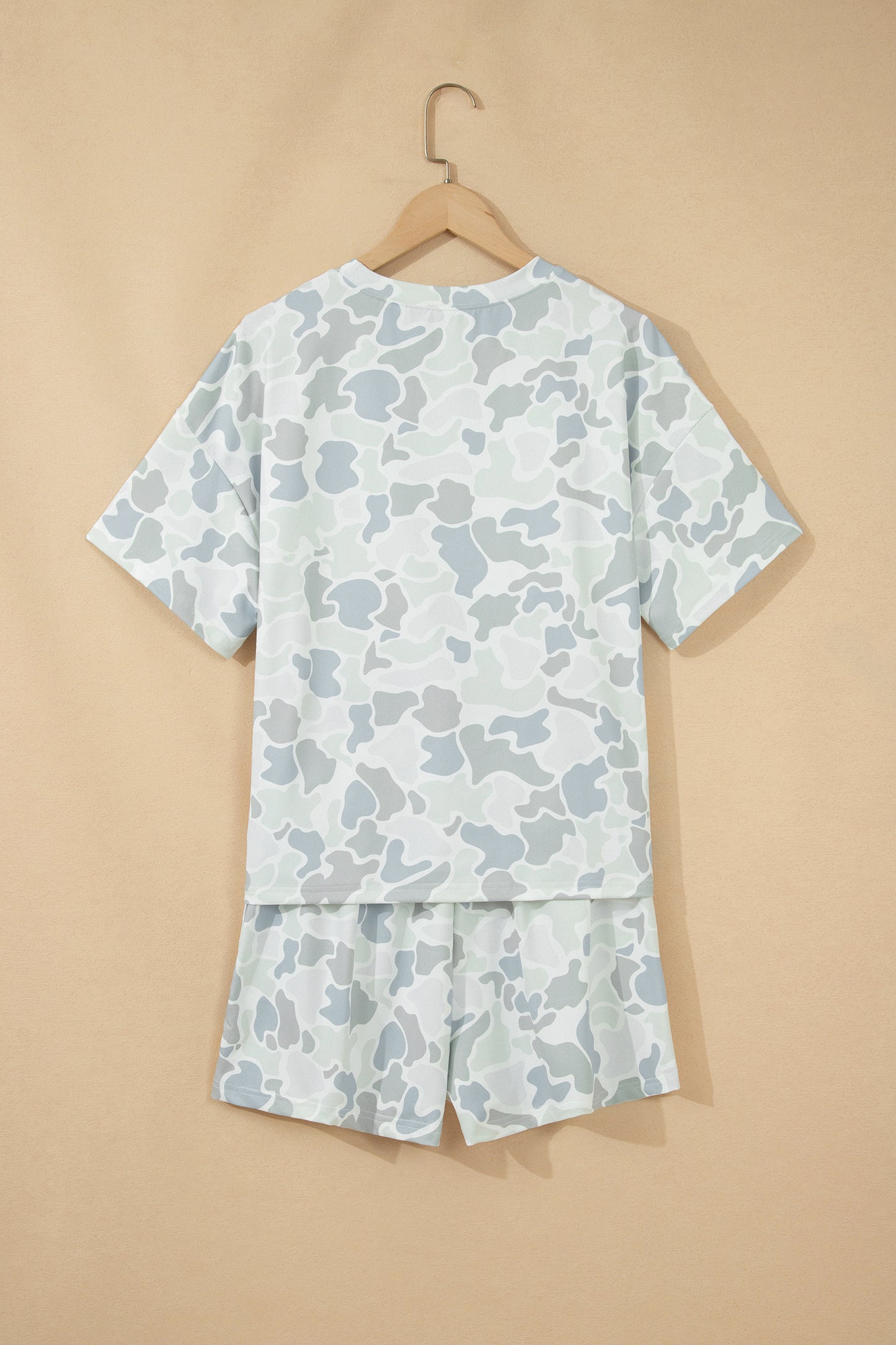 Multicolour Camouflage Print Casual Tee Drawstring Short Set