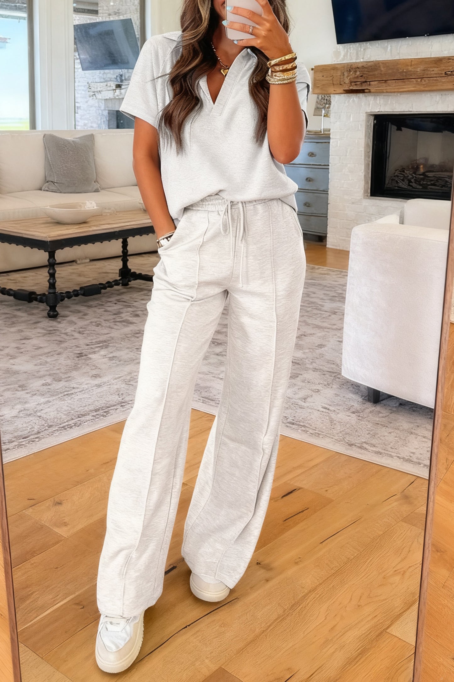 Light Grey Polo Tee Casual Pant Set