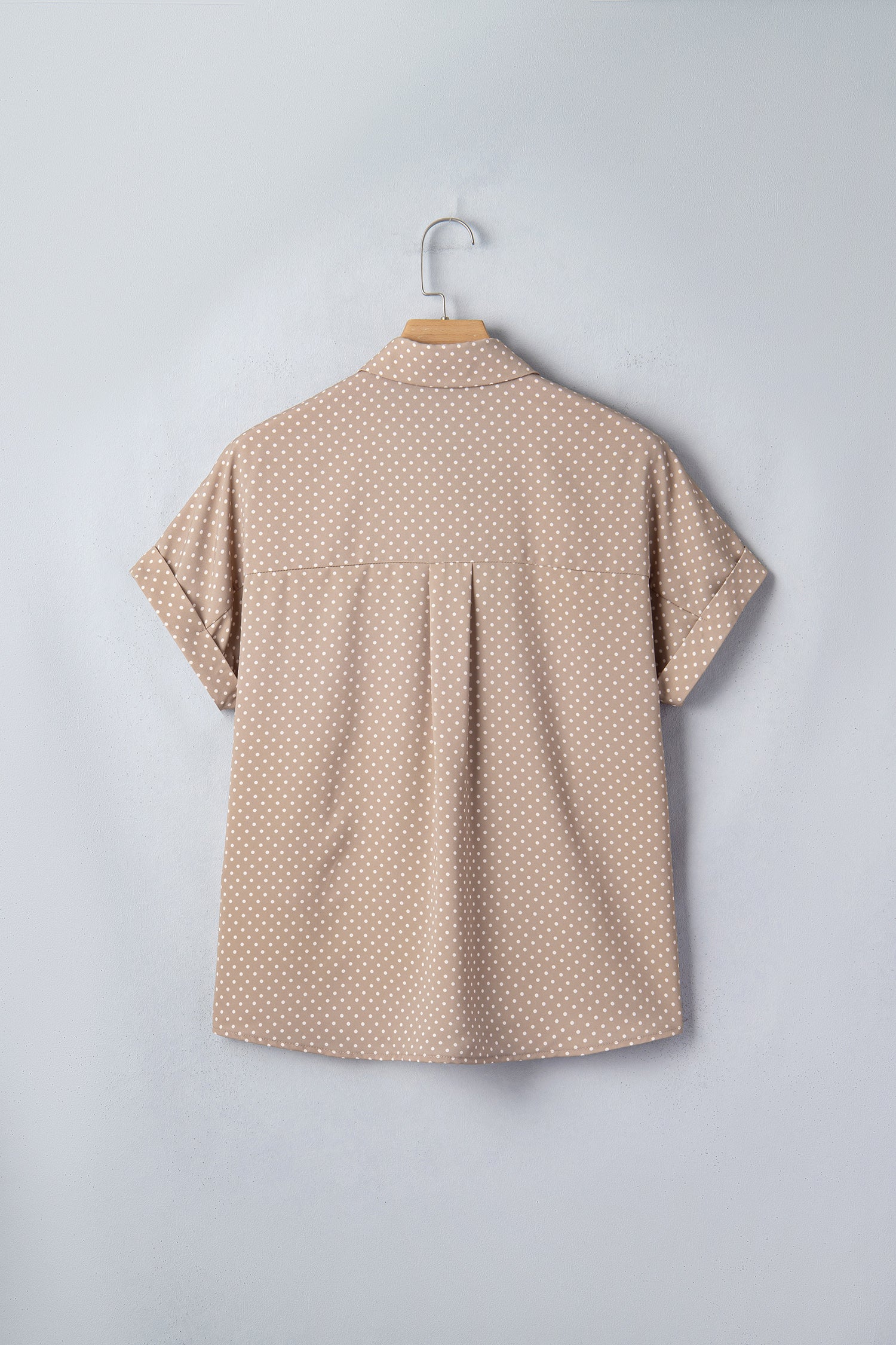 Khaki Dotted Print Cuffed Short Sleeve Shirt