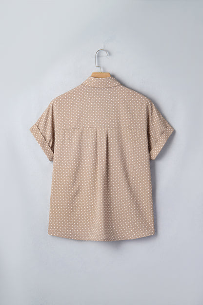 Khaki Dotted Print Cuffed Short Sleeve Shirt