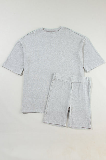 Ensemble tunique ample gris clair uni et short slim