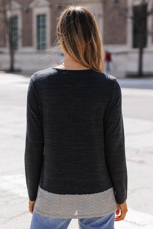 Top con dobladillo con volante y bolsillo de parche de lentejuelas