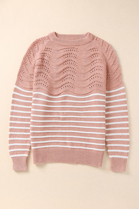 Striped Textured Long Sleeve Knit Sweater