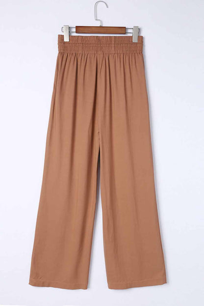 Drawstring Elastic Waist Casual Wide Leg Pants