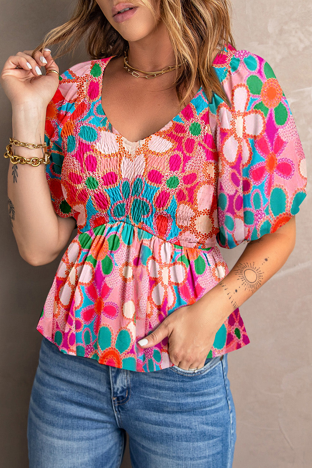 Multicolor Plus Size Floral Embroidered Flutter Sleeve Tank Top