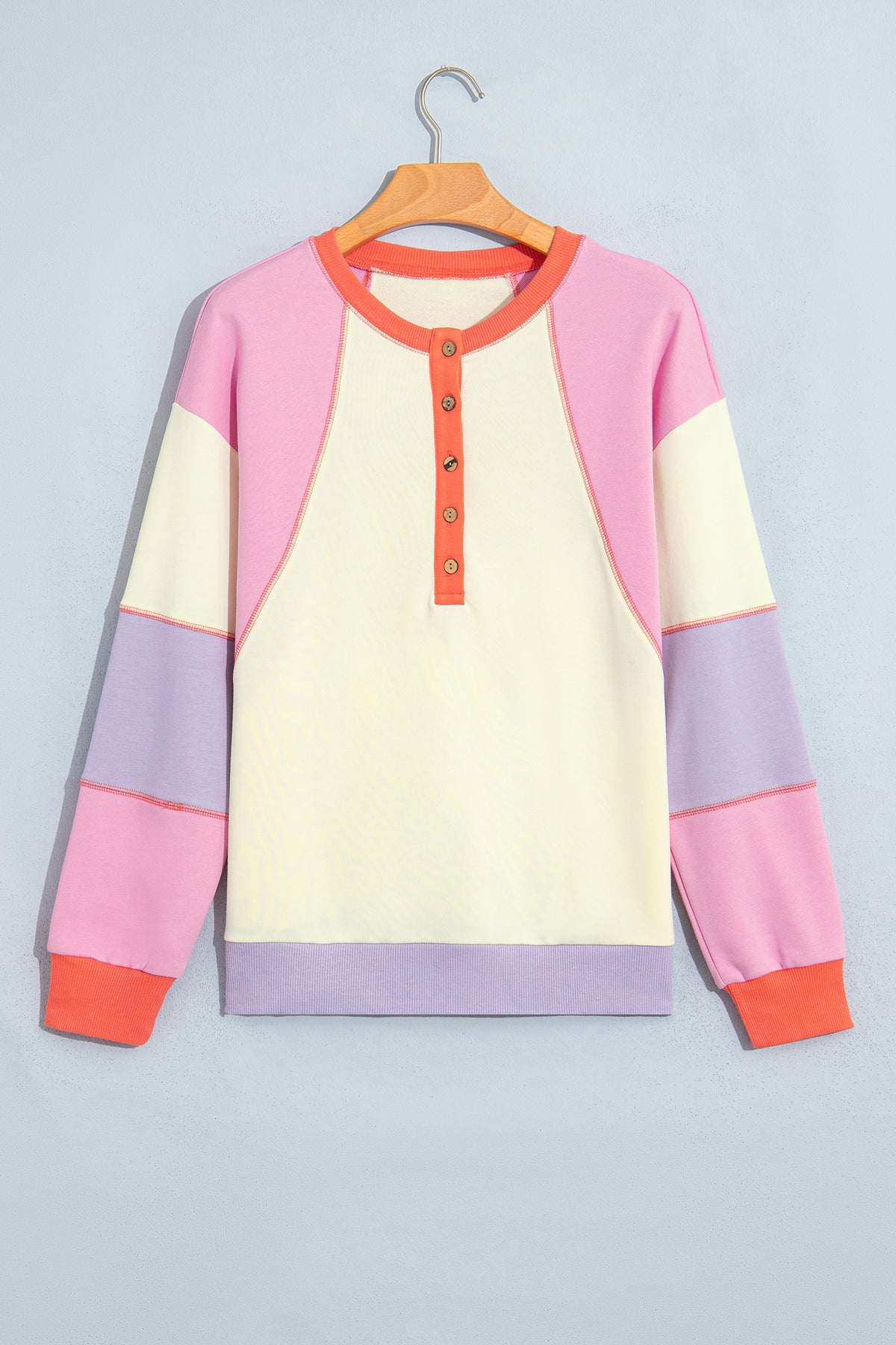 Multicolour Exposed Seam Colorblock Patchwork Pullover Long Sleeve Top