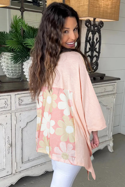 Haut-bas surdimensionné à coutures apparentes et patchwork de fleurs roses