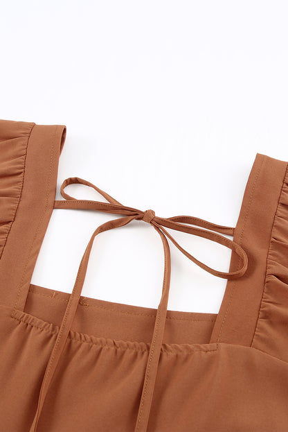 Minivestido asimétrico con cuello cuadrado y media manga 