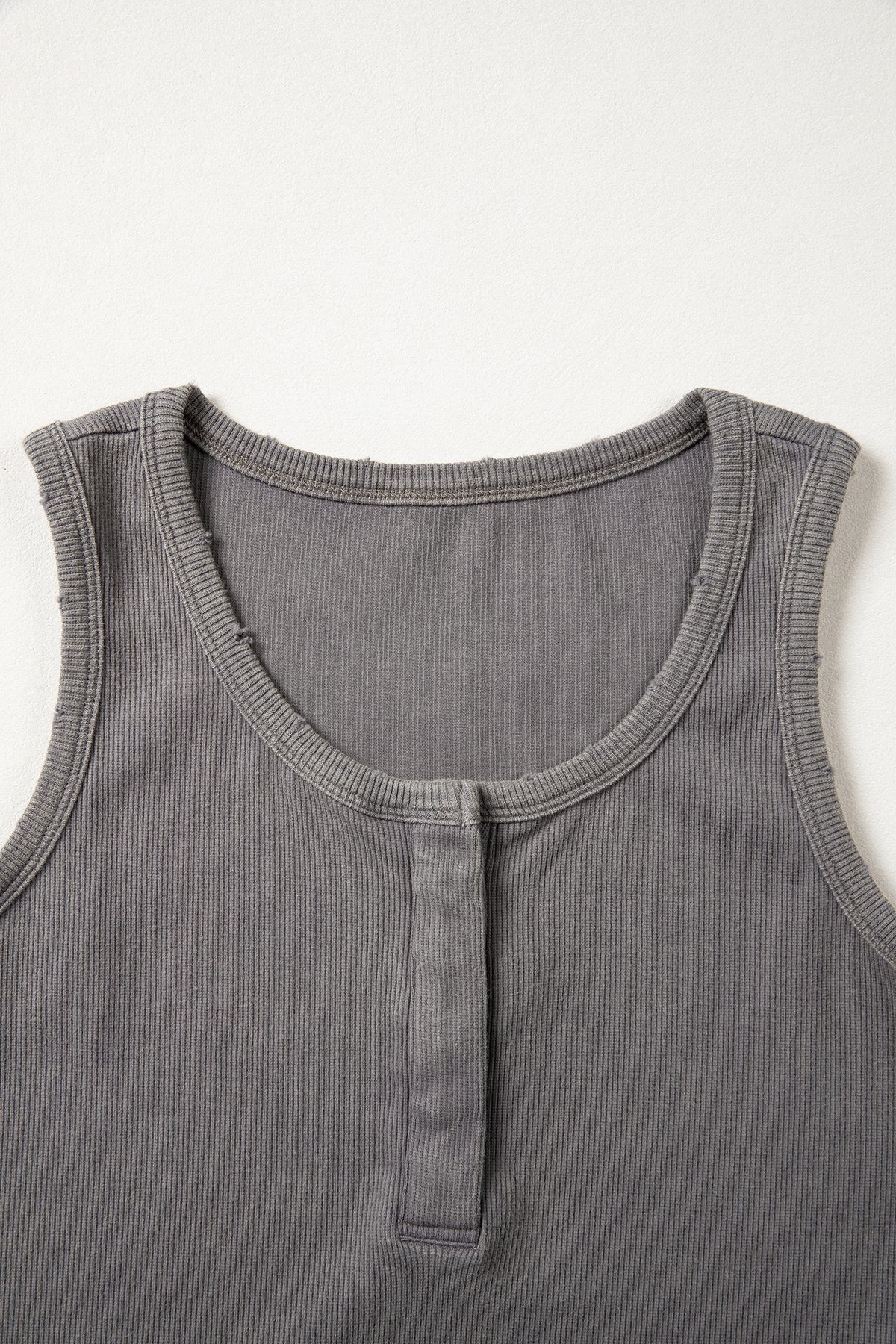 Medium Grey Vintage Distressed Ribbed Mineral Wash Tank Top