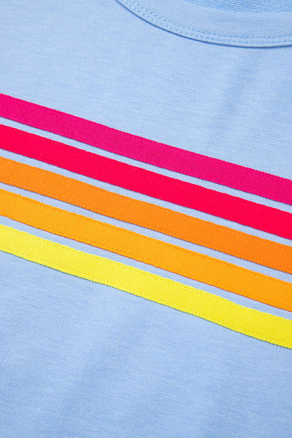 T-shirt décontracté à rayures bleues Beau Patch sur le devant