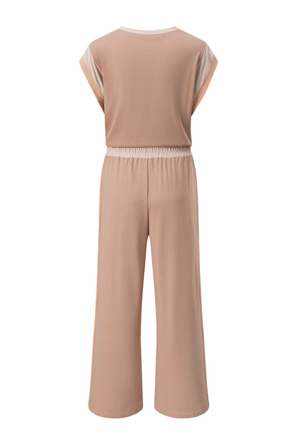 Smoke Gray Color Block Detail Casual Two-piece Set