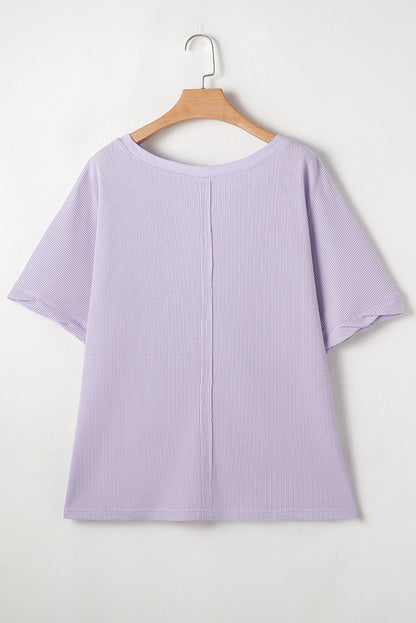 Orchid Petal Waffle Knit Short Sleeve Patched Pocket Plus Size Top