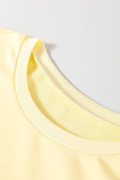 Yellow Cream Eyelet Embroidered Lace Splicing Sleeve Loose T Shirt Dress