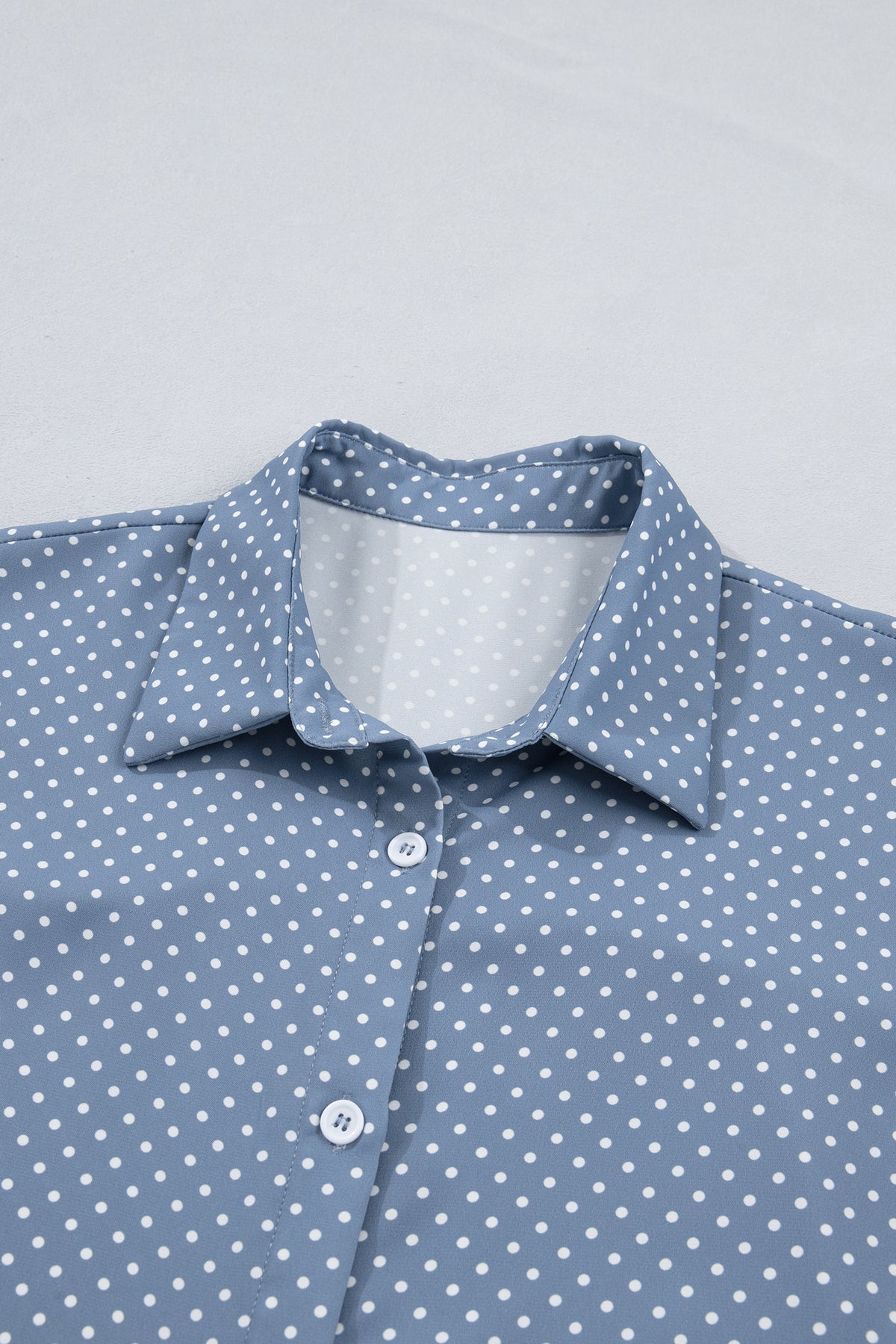 Sky Blue Dotted Print Cuffed Short Sleeve Shirt