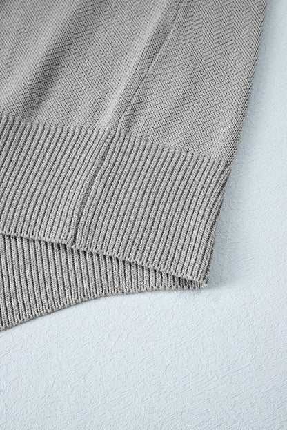 Pull gris uni à manches passe-pouce et bords côtelés