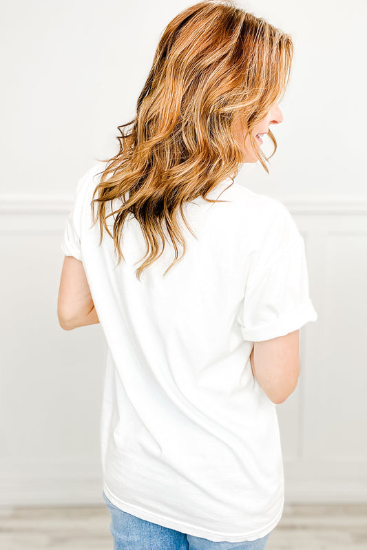 T-shirt blanc en coton mélangé à motif graphique et nœud papillon pour fille