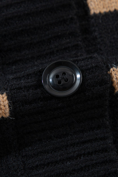 Cardigan ample à rayures noires, col en V, boutonné, épaules tombantes