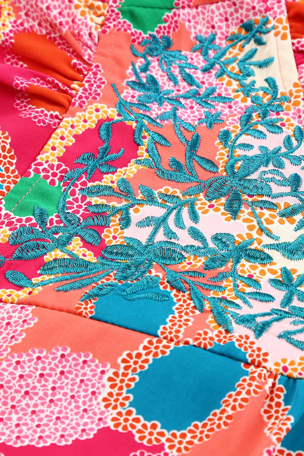 Multicolor Plus Size Floral Embroidered Flutter Sleeve Tank Top